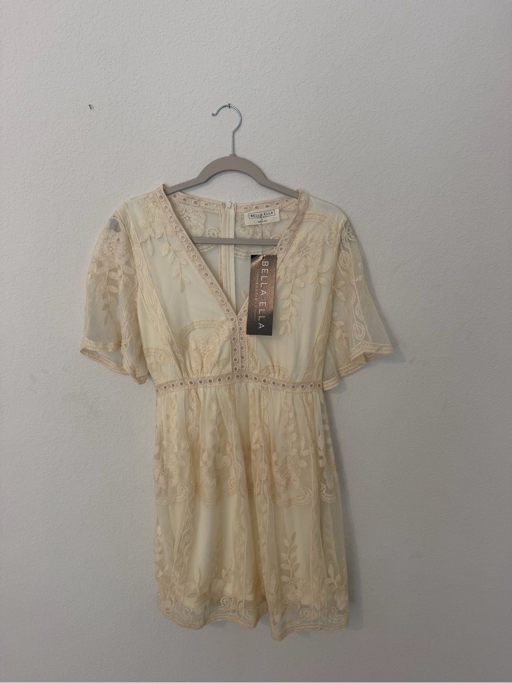 Bella Ella Cream Embroidered V-Neck Dress